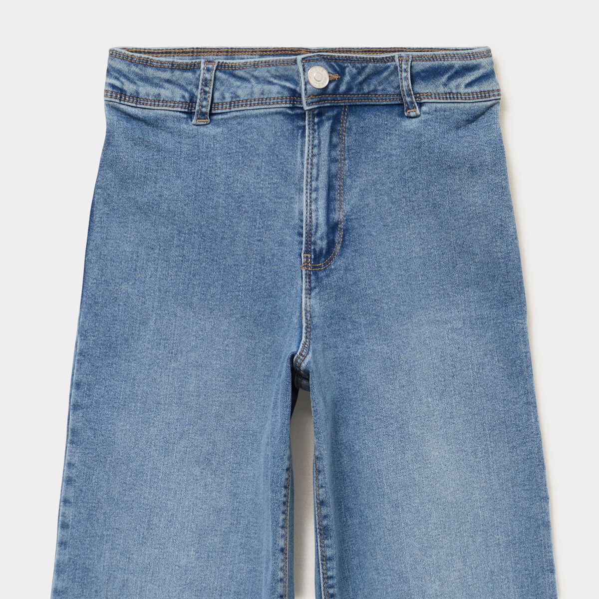 Jean wide leg cropped denim double stone fille