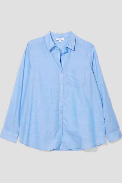 Chemise manches longues en coton bleu femme
