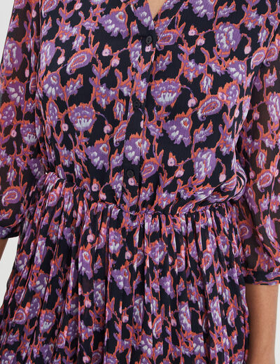 Robe évasée bas plissé manches 3/4 bleu marine femme