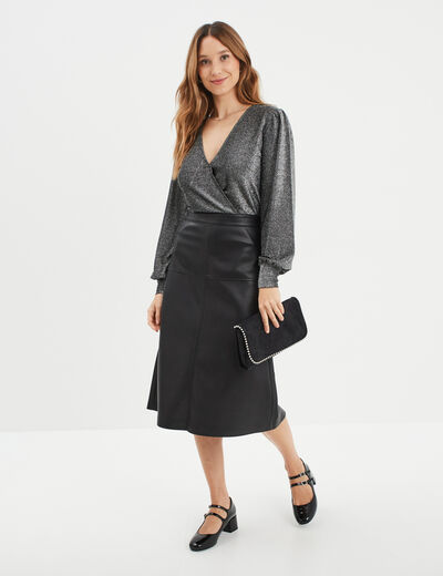 Body col cache-coeur fils métallisés gris argent femme