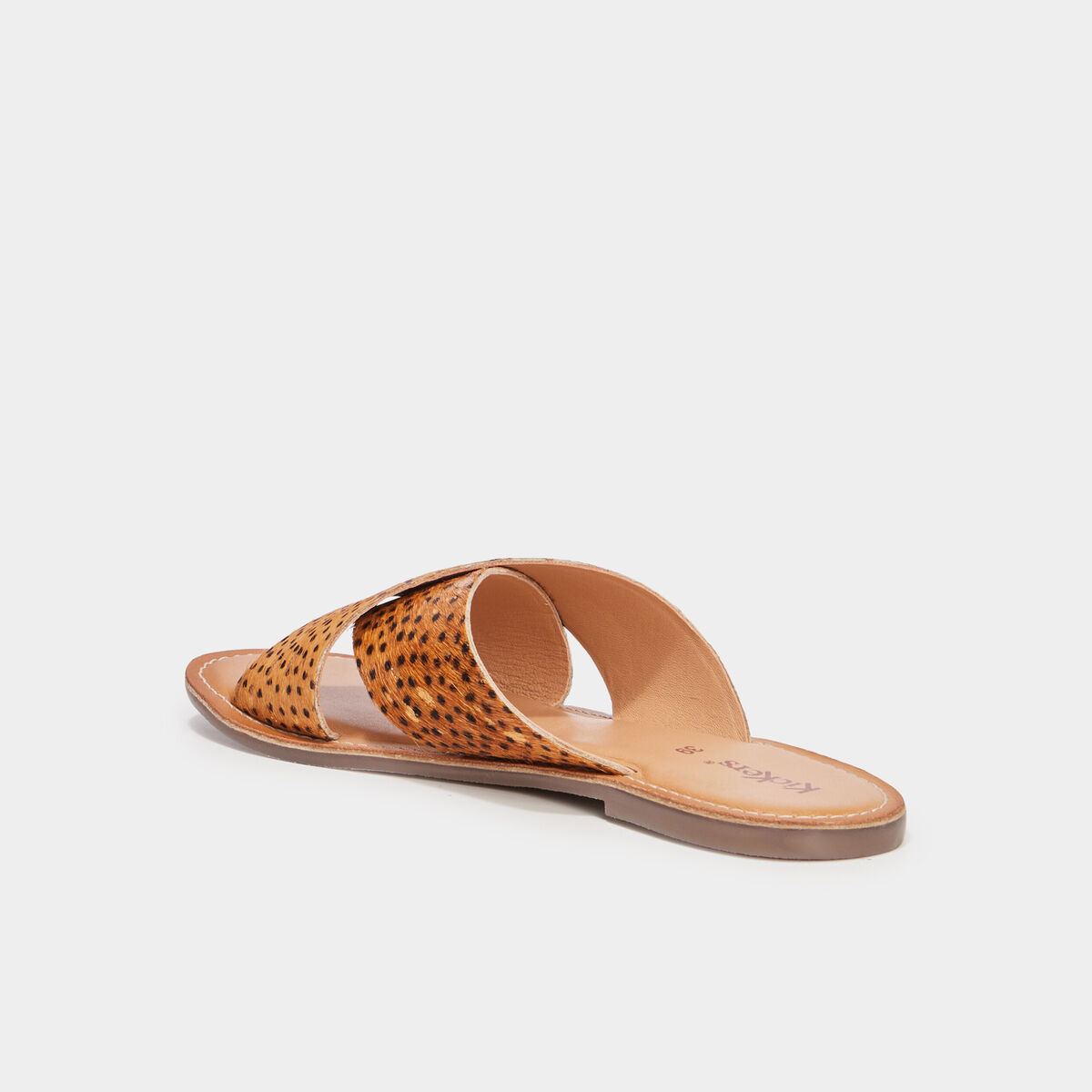 Mules brides croisées en cuir Kickers camel femme