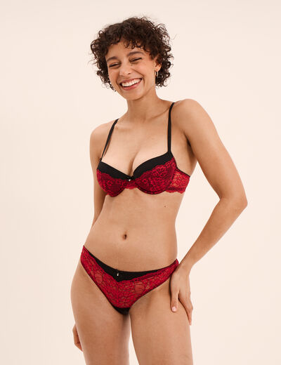 Soutien-gorge corbeille micro dentelle rouge femme