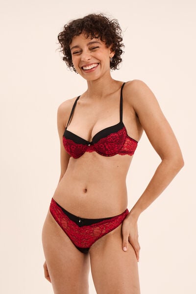 Soutien-gorge corbeille micro dentelle rouge femme