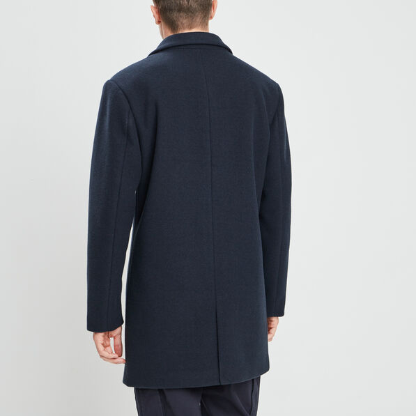 Manteau long droit bleu marine homme