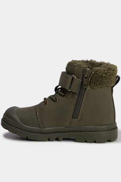 Boots crant&eacute;es doublure effet polaire vert kaki gar&ccedil;on