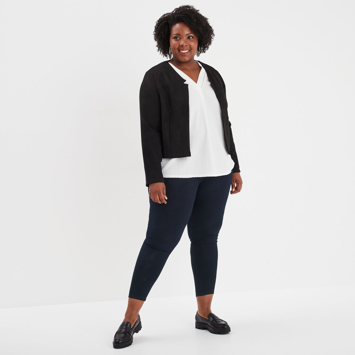 Jegging denim taille haute 7/8ème denim blue black femme grande taille