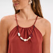 Blouse col bijoux amovible marron cognac femme