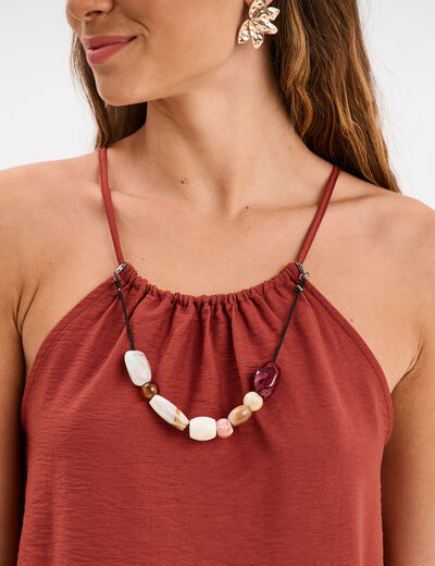 Blouse col bijoux amovible marron cognac femme