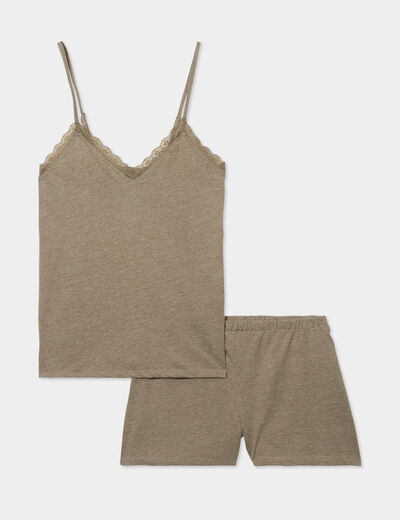 Ensemble pyjama short et débardeur vert kaki femme