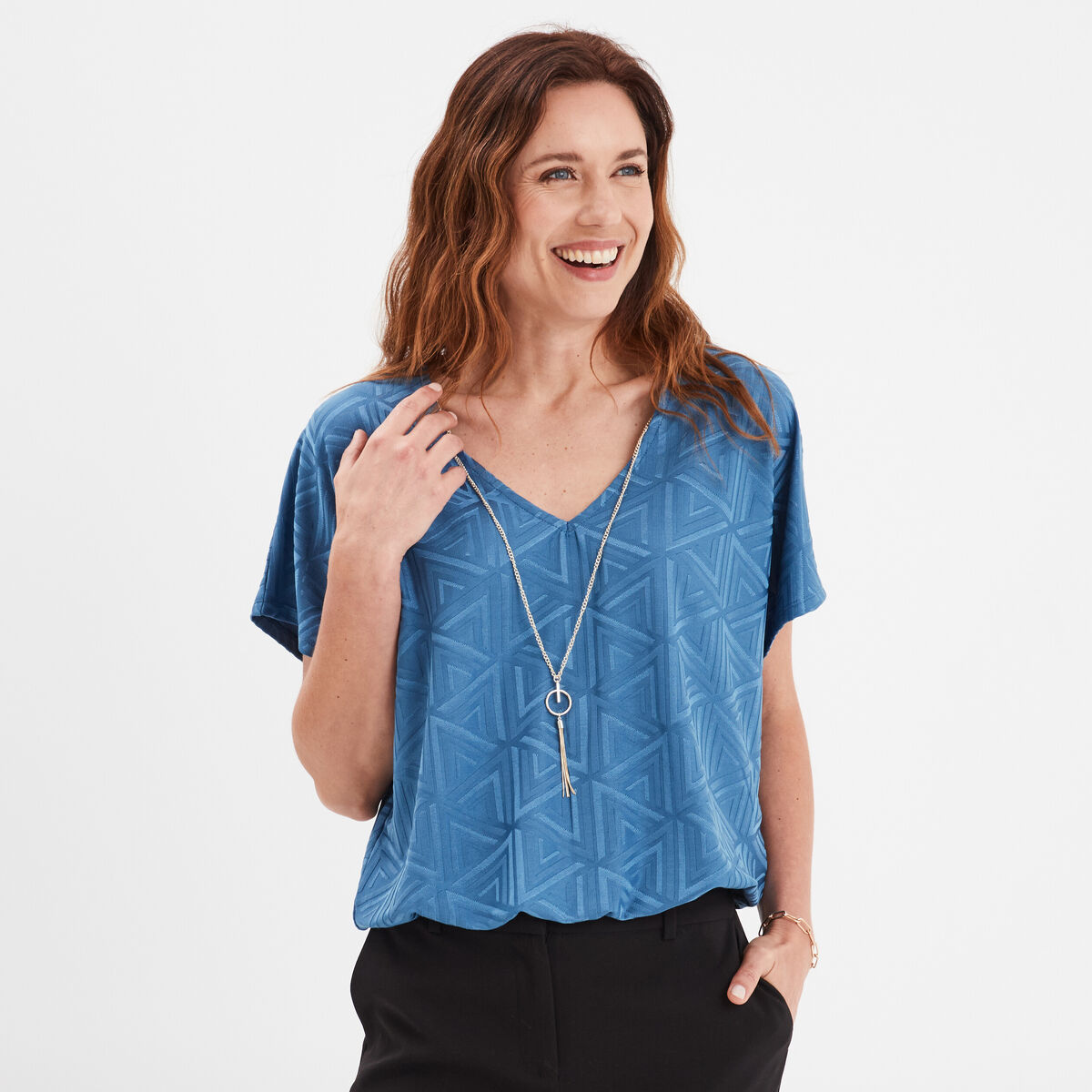 T-shirt col en V bijou Mosquitos bleu foncé femme