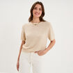 Pull manches courtes col rond beige femme