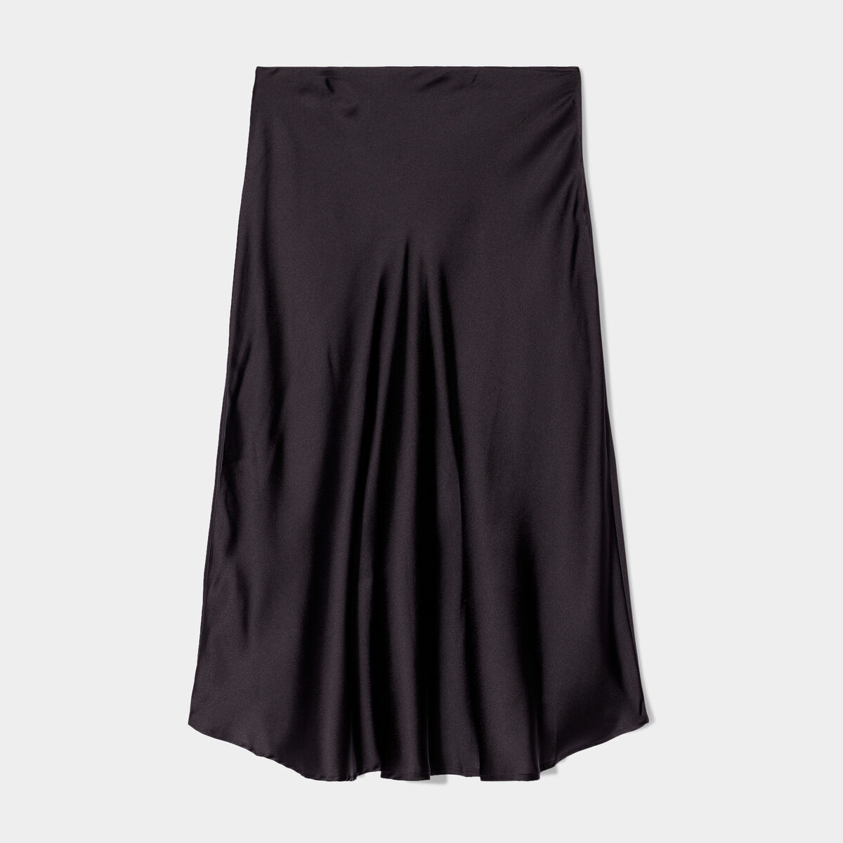 Jupe midi satinée évasée noir femme