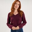 Pull col en V manches longues prune femme