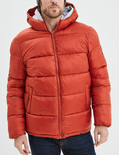 Doudoune doublée zippée à capuche orange foncé homme