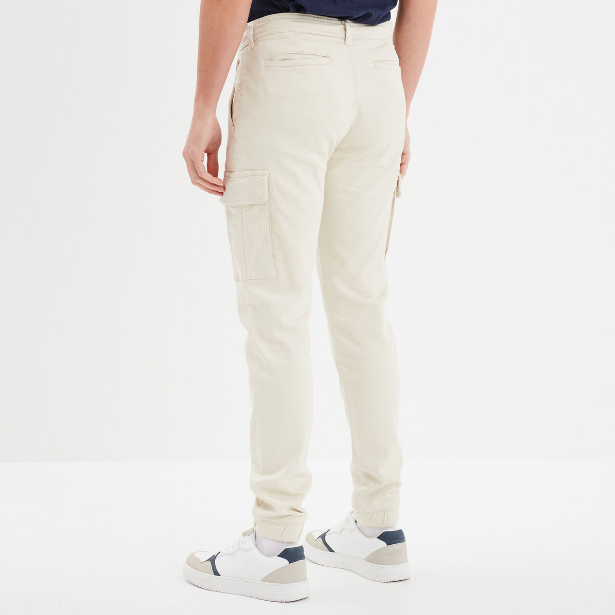 Pantalon cargo slim à coulisse ecru homme