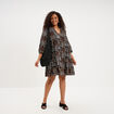Robe courte col tunisien manches 3/4 noir femme grande taille