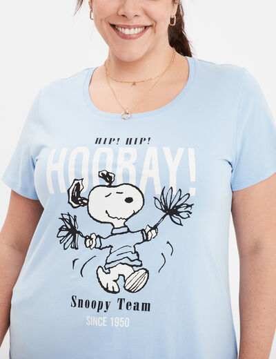 T-shirt manches courtes coton Snoopy bleu ciel femme grande taille