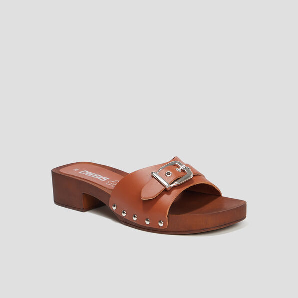 mules sabots a boucles en cuir creeks marron femme Mules sabots à boucles en cuir Creeks marron femme