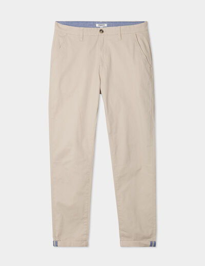 Pantalon chino slim stretch creme homme