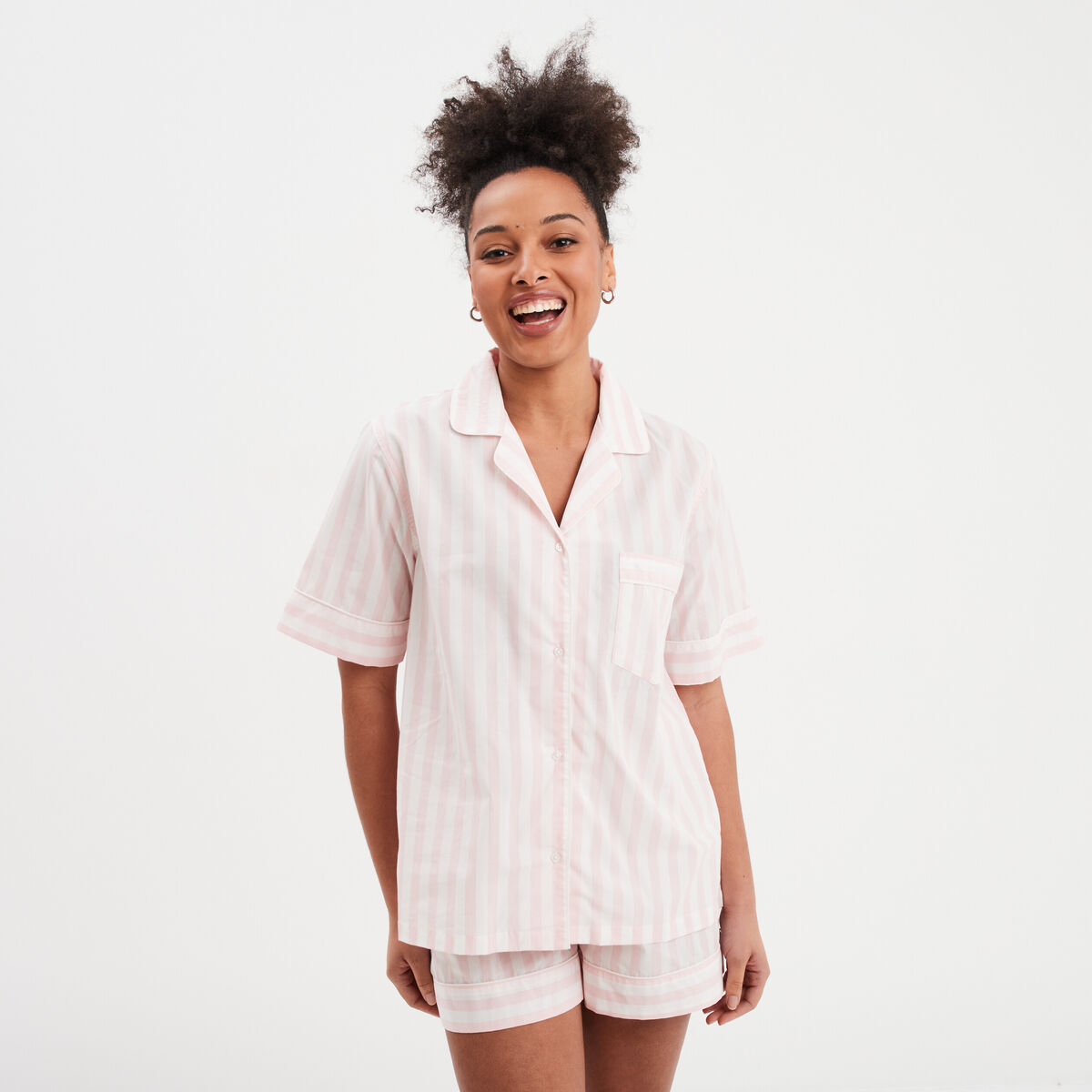 Ensemble pyjama short chemise coton ecru femme