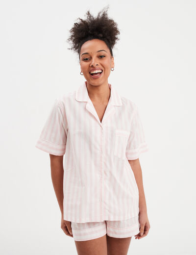 Ensemble pyjama short chemise coton ecru femme