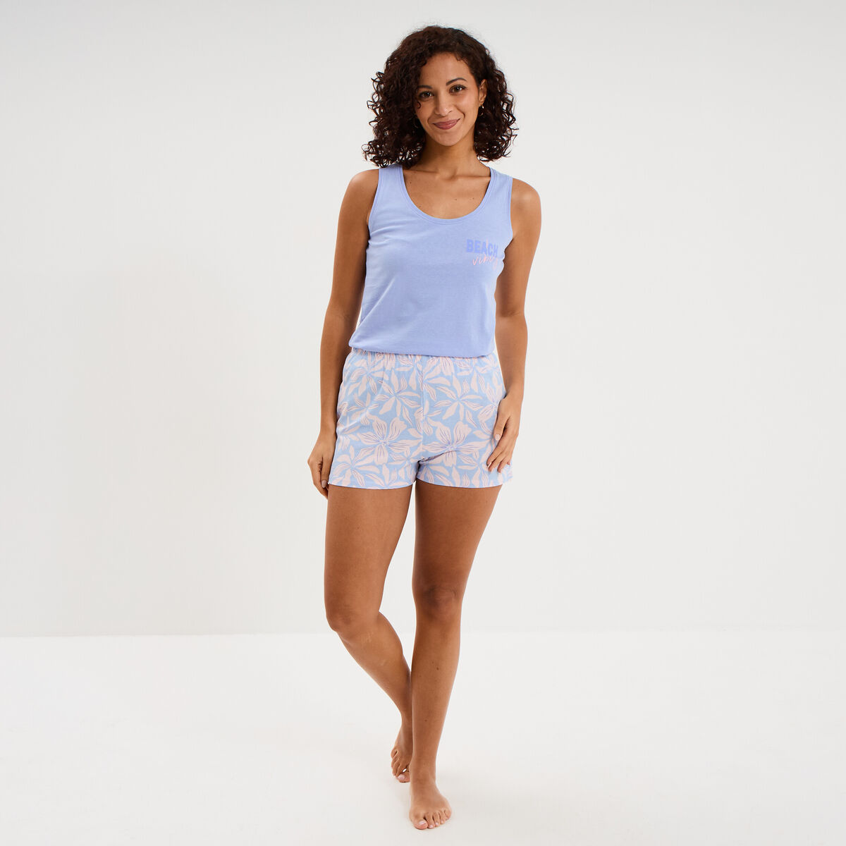 Bas de pyjama short coton bleu femme