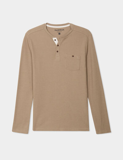 T-shirt col tunisien 1 poche Trappeur taupe homme