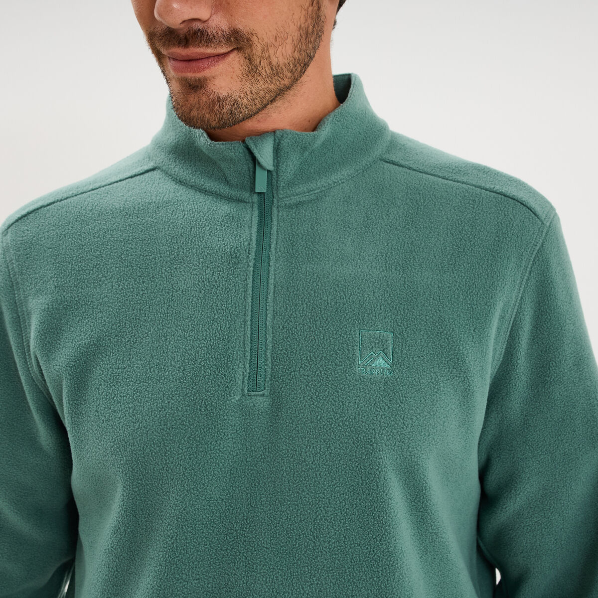 Sweat polaire col camionneur vert fonc&eacute; homme