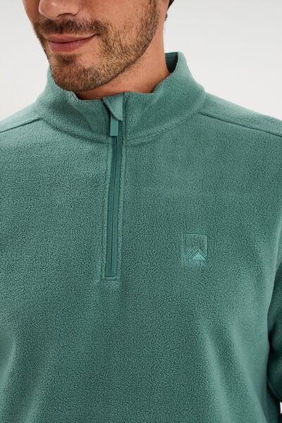 Sweat polaire col camionneur vert fonc&eacute; homme