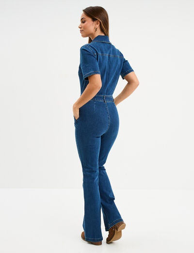 Combinaison pantalon en jean zippée denim stone femme