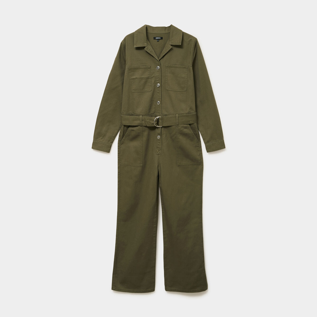 Combinaison pantalon ceintur&eacute;e coton vert kaki femme