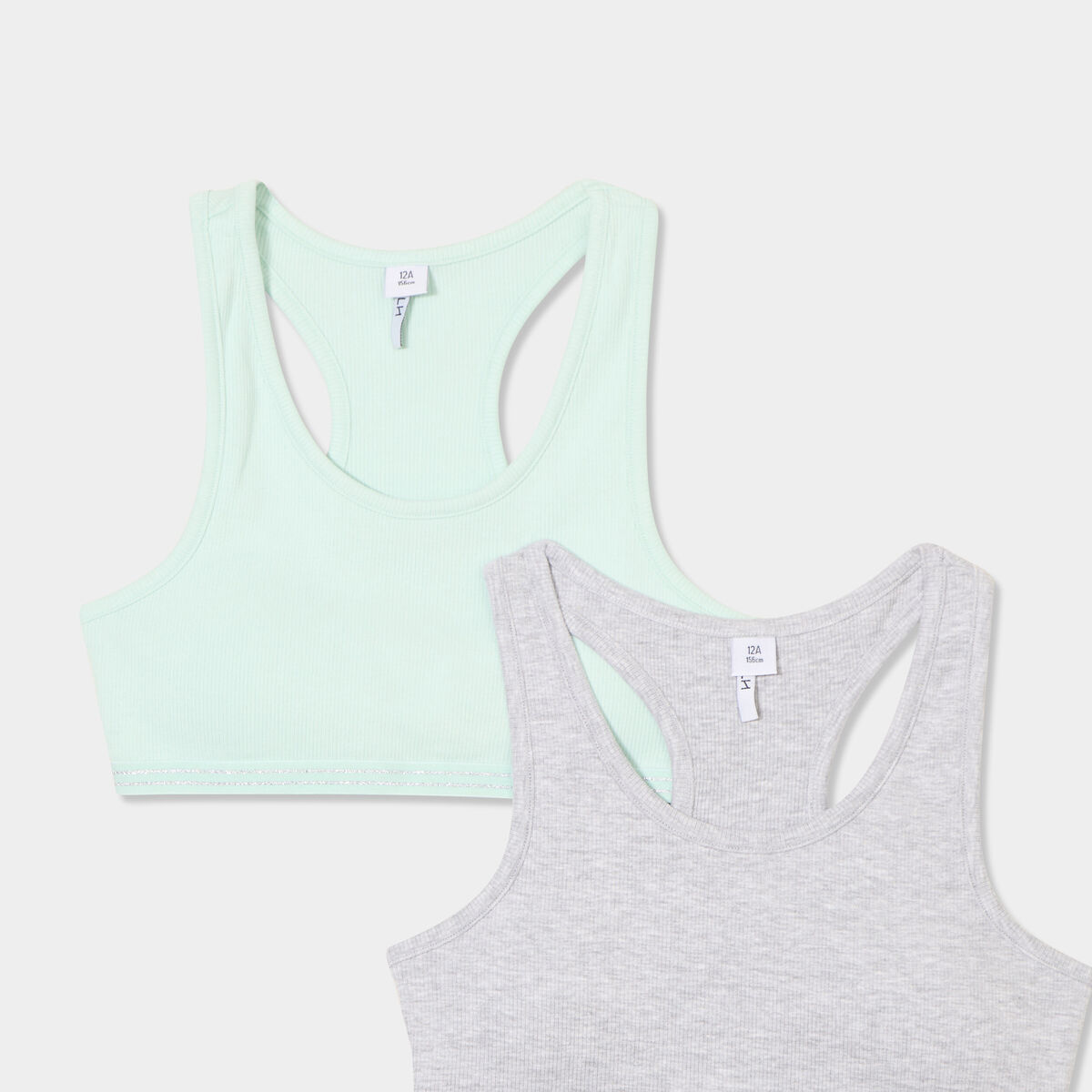 Lot 2 brassi&egrave;res effet c&ocirc;tel&eacute; coton vert clair fille