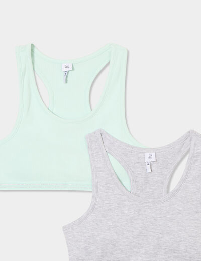 Lot 2 brassières effet côtelé coton vert clair fille