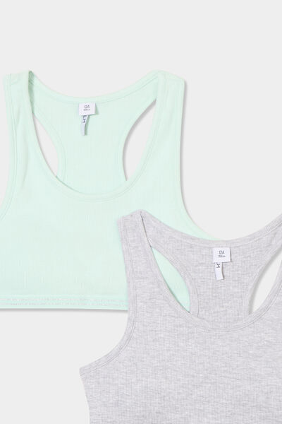 Lot 2 brassi&egrave;res effet c&ocirc;tel&eacute; coton vert clair fille