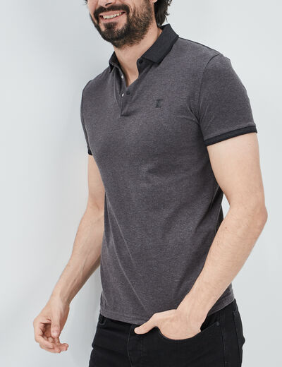 Polo coton ajusté manches courtes gris foncé homme