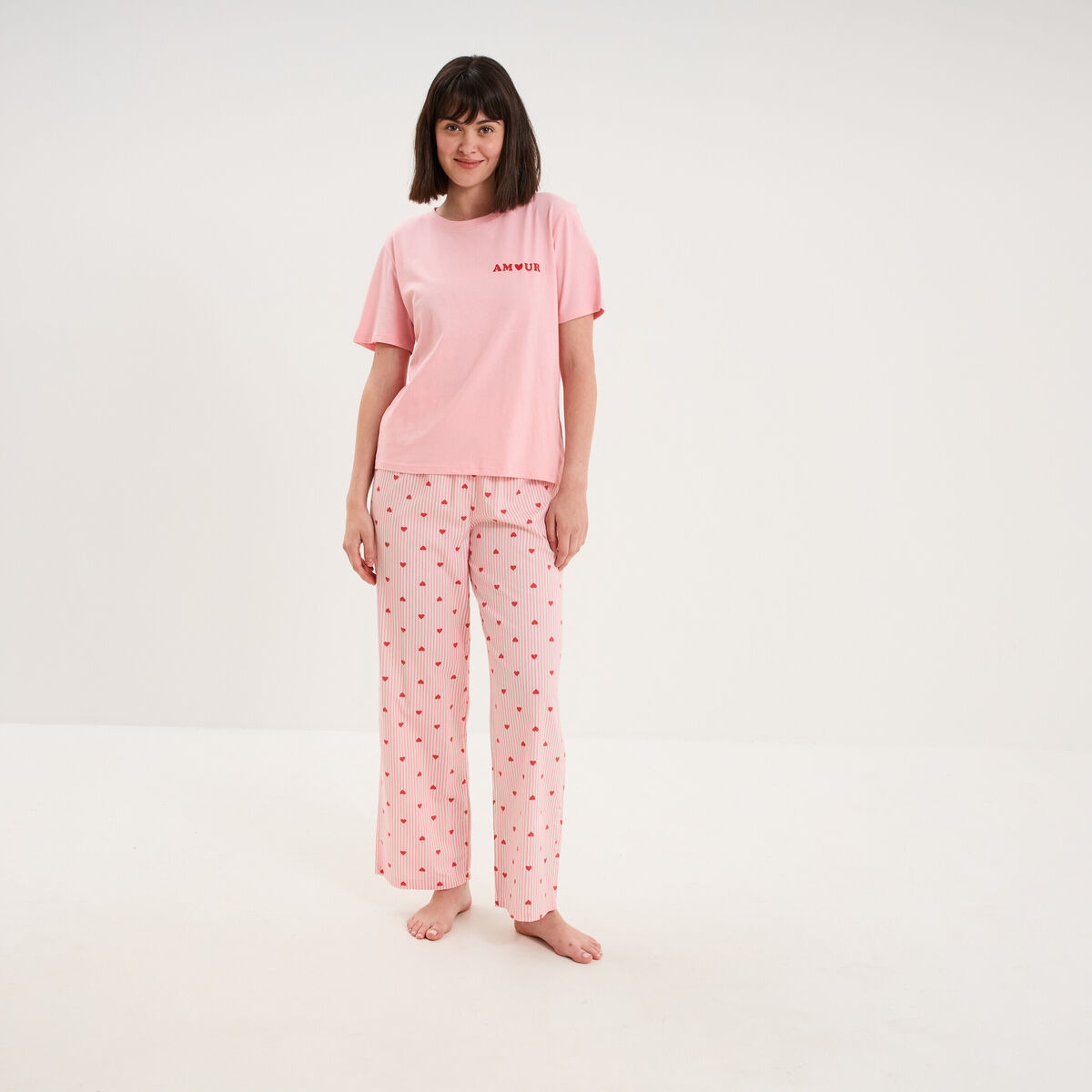 Pantalon de pyjama droit coton ecru femme