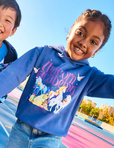 Sweat hoodie L'&Eacute;cole des licornes gris fille