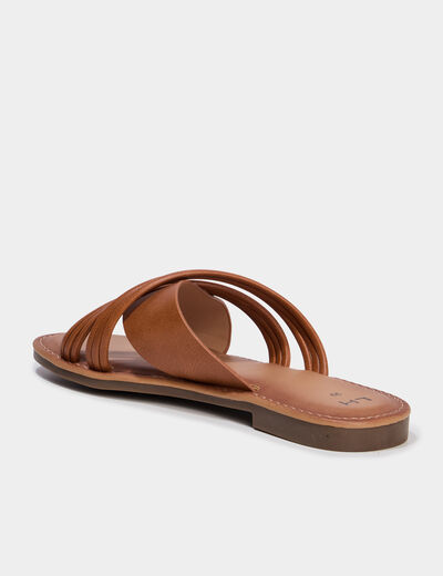 Mules plates avec brides crois&eacute;es marron femme
