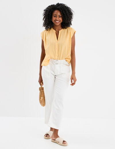 Blouse sans manches col tunisien coton jaune clair femme