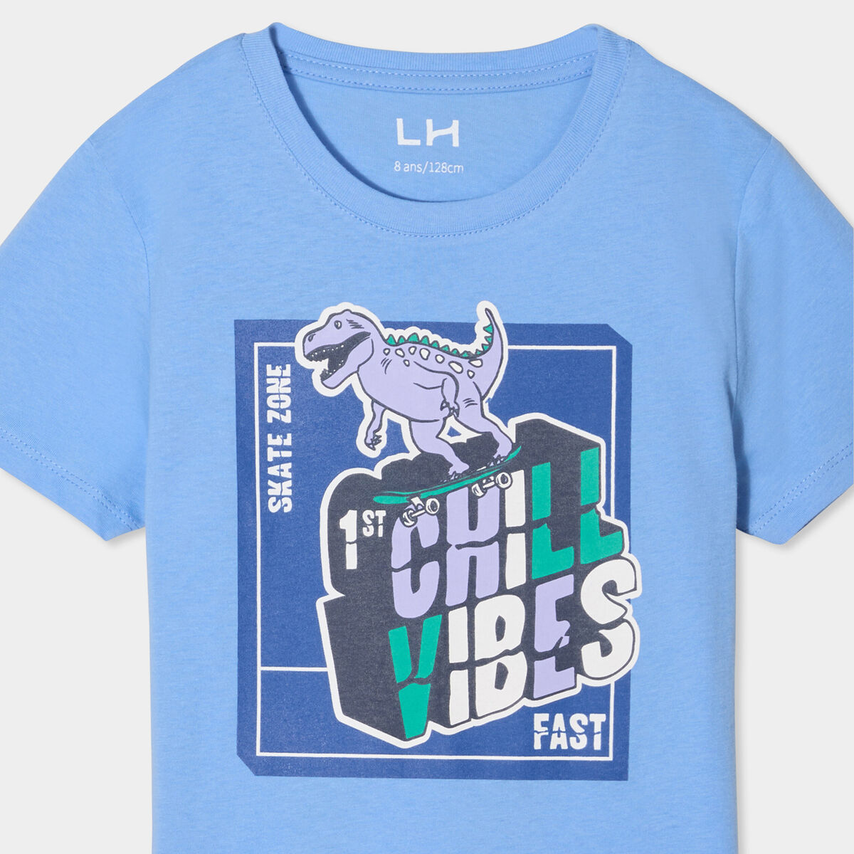 T-shirt col rond manches courtes coton bleu garçon