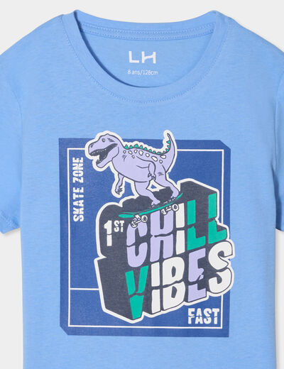 T-shirt col rond manches courtes coton bleu garçon
