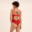 Body padd&eacute; dentelle avec la&ccedil;age rouge femme