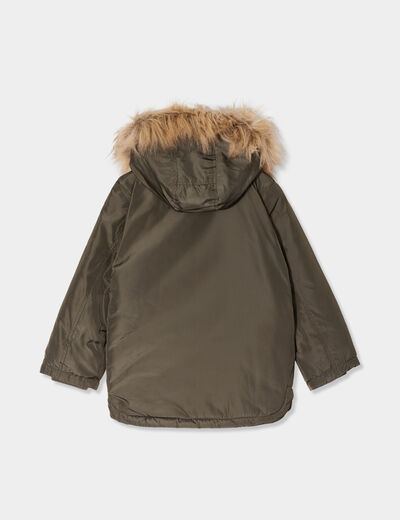 Parka à capuche fausse fourrure vert kaki garçon