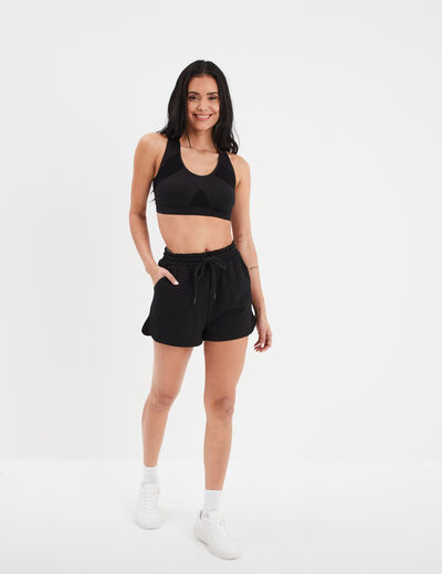 Short de jogging taille élastiquée noir femme