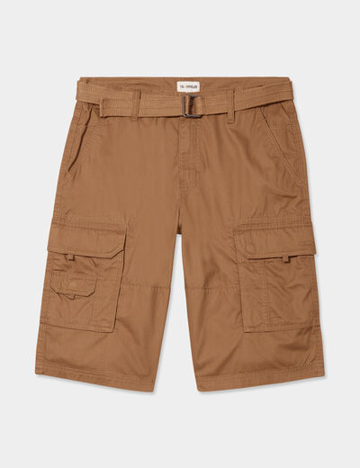 Bermuda cargo côtelé ceinturé Trappeur marron clair homme