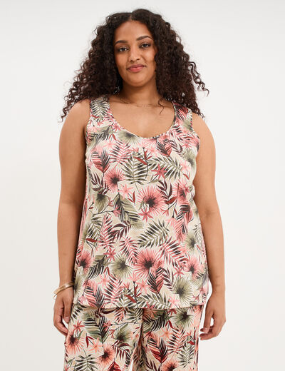 D&eacute;bardeur ajust&eacute; sans manches coton beige femme grande taille
