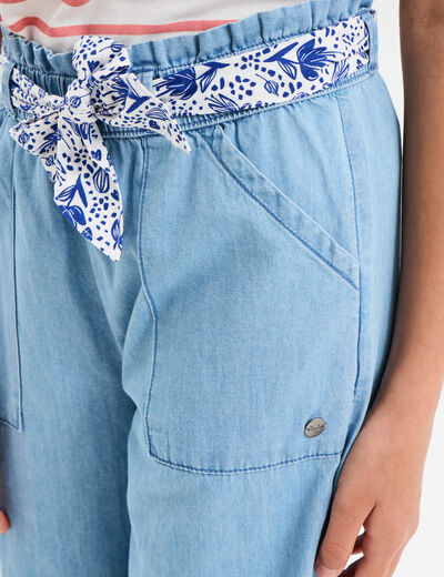 Jeans large ceinture foulard denim double stone fille
