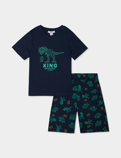 Ensemble pyjama short 2 pièces coton bleu marine garçon