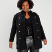 Manteau esprit officier droit ceinturé noir femme grande taille