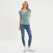 T-shirt coton col rond manches courtes bleu gris femme